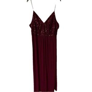 Davids Bridal DB Studio Spaghetti Strap Sequin Bodice Formal Dress Sz 18 Merlot